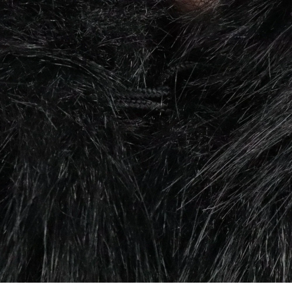 NWT Commense Black Faux Fur Cropped Jacket Shawl Collar Coat M - Picture 5 of 8